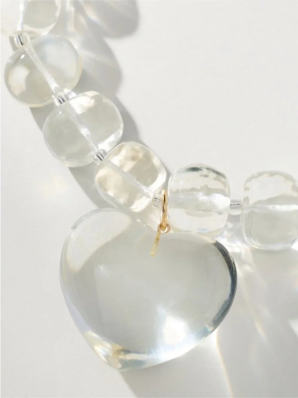 New! Anthropologie Clear Beaded Heart Pendant Necklace NWT